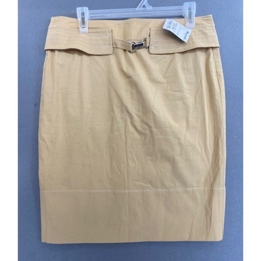 Its the Weekend Claude Brown Tan Cotton Pencil Skirt Metal Clasp Size 6